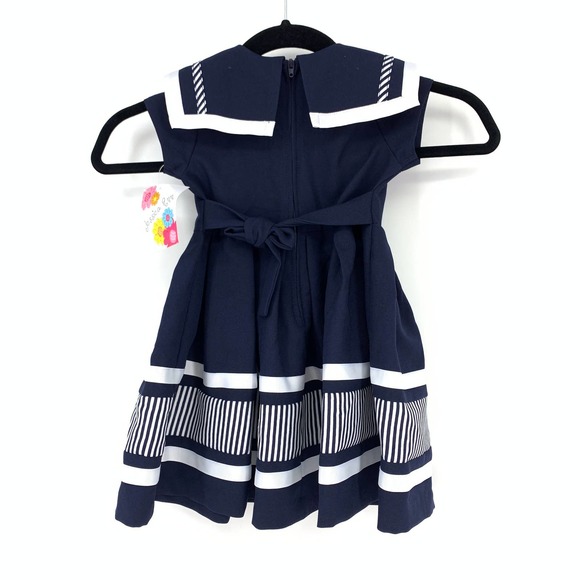 Navy and White Striped Kids Dress - Picture 2 of 8